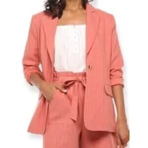 Sonoma Now & Gen X Linen Pink White Pin Stripe Blazer Jacket XL